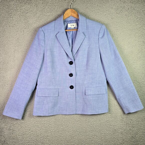 Le Suit Chambray Blue Blazer 14 Structured Lined Career Professional Interview - Picture 1 of 15
